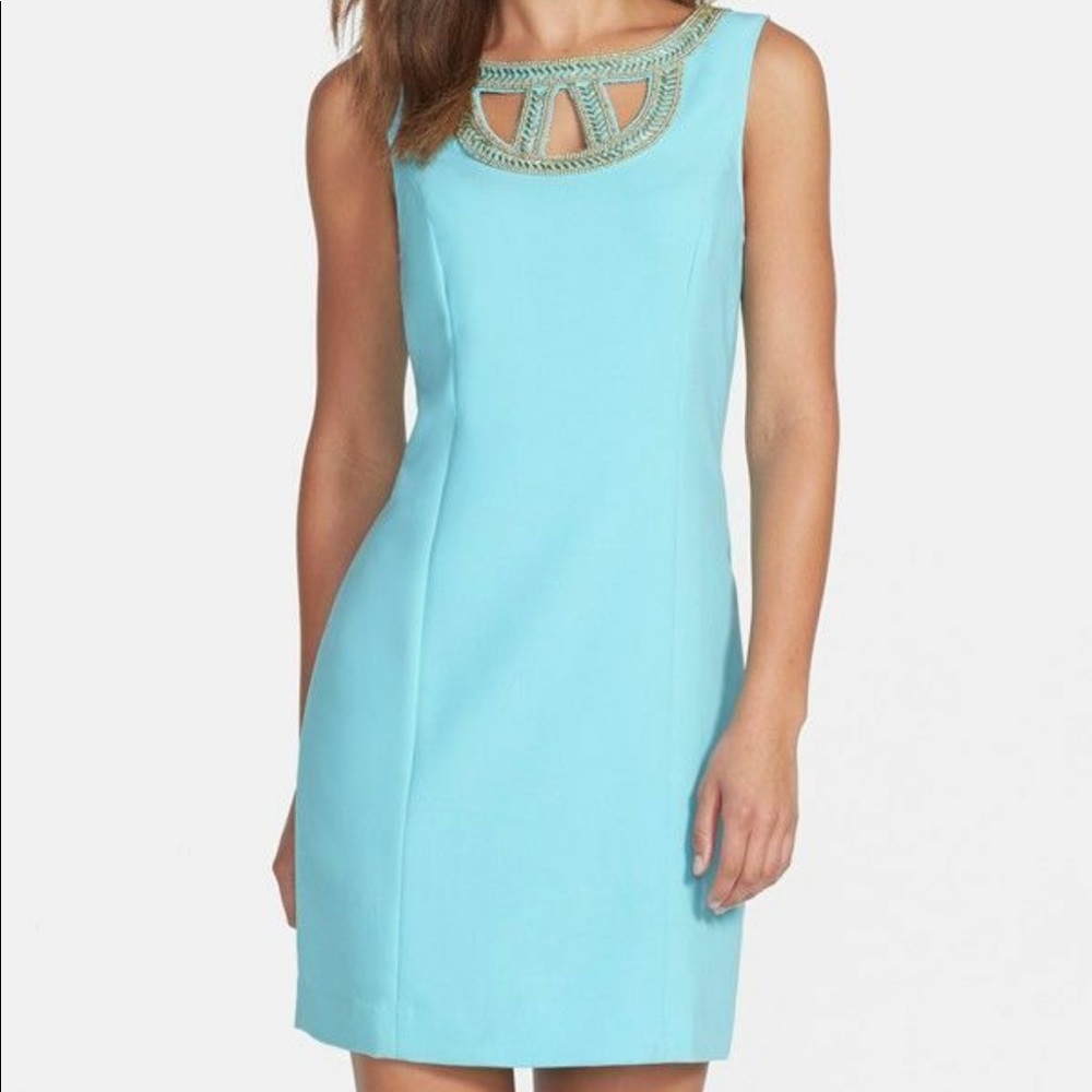 Lilly Pulitzer Women’s Sky Blue Mary Jane Lane Shift Dress with Cut Out